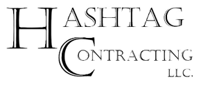A black and white logo for hashtag contracting llc