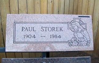 Gravestone plaque for Paul Storek, 1904–1984, with engraved flower and rose design