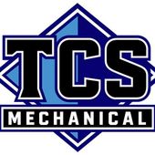 TCS Mechanical logo in blue, black, and white with bold letters and diamond-shaped background