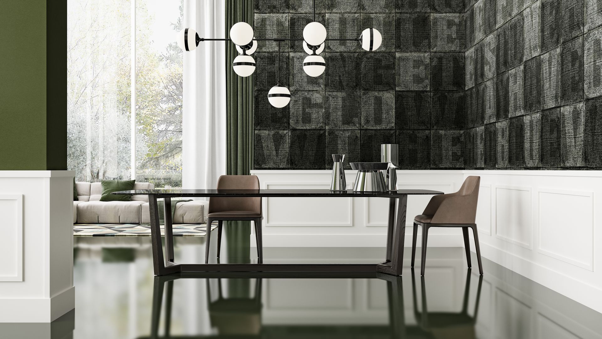 Sala da pranzo moderna con boiserie bianca