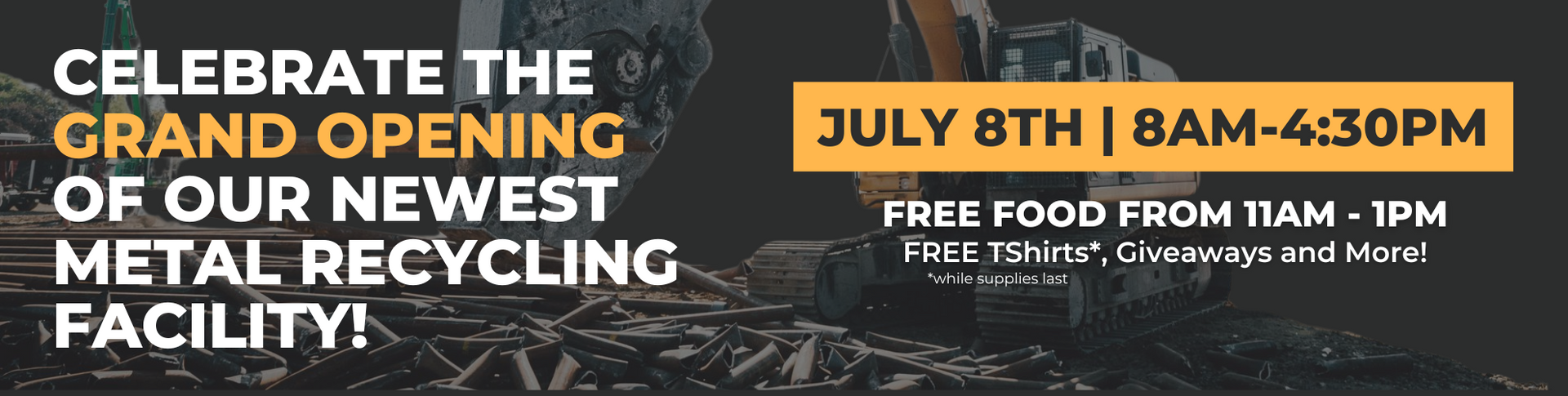 Grand opening announcement for a new AIM Recycling facility in Atlanta. Texas on July 8th.