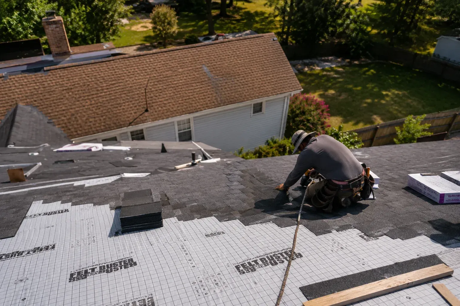 Professional contractor installing new roofing materials, highlighting the typical roof replacement 