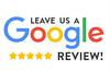 Leave us a Google review with five gold stars and the Google logo on white background