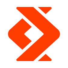 Un logo grafico arancione brillante con due forme a chevron intrecciate che formano un motivo a rombo su sfondo bianco.