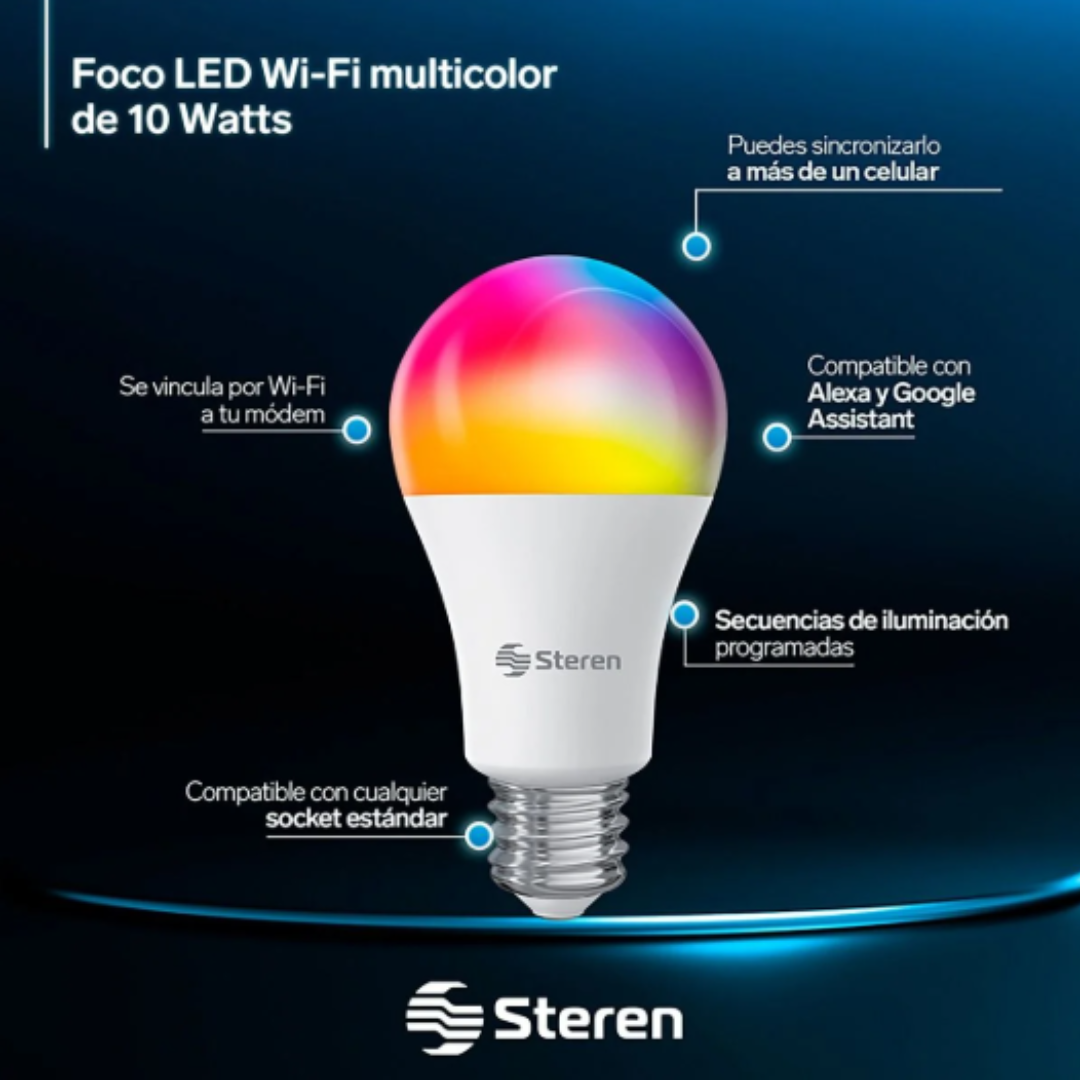 Foco LED Wi-Fi RGB+W multicolor de 10 W