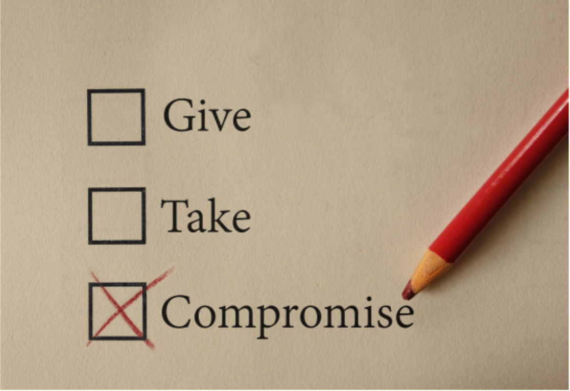 Checklist graphic showing the words Give, Take, and Compromise.