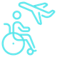 Blue line icons of a wheelchair user and an airplane, suggesting accessible air travel