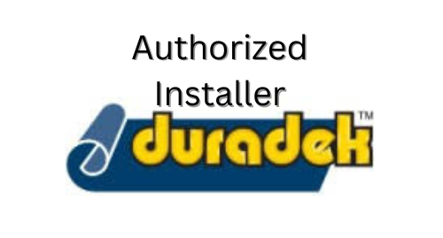 A blue and yellow logo for authorized installer duradek