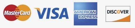 Mastercard, Visa, American Express, and Discover card logos on a white background