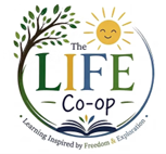 The LIFE Co-op logo with green text, a leafy tree, and a smiling sun; “Learning is inspired by freedom & evolution.”