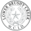 Circular black and white seal of Lower Brushy Creek W.C.I.D. featuring a central star surrounded by a wreath.