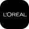 L'Oréal logo in white text on a black circular background.