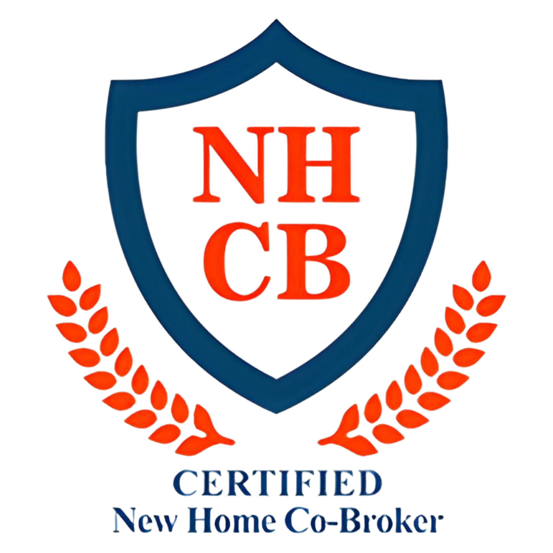 A blue and orange logo featuring a shield with the letters NHCB above two wheat stalks and the text New Home Co-Broker.