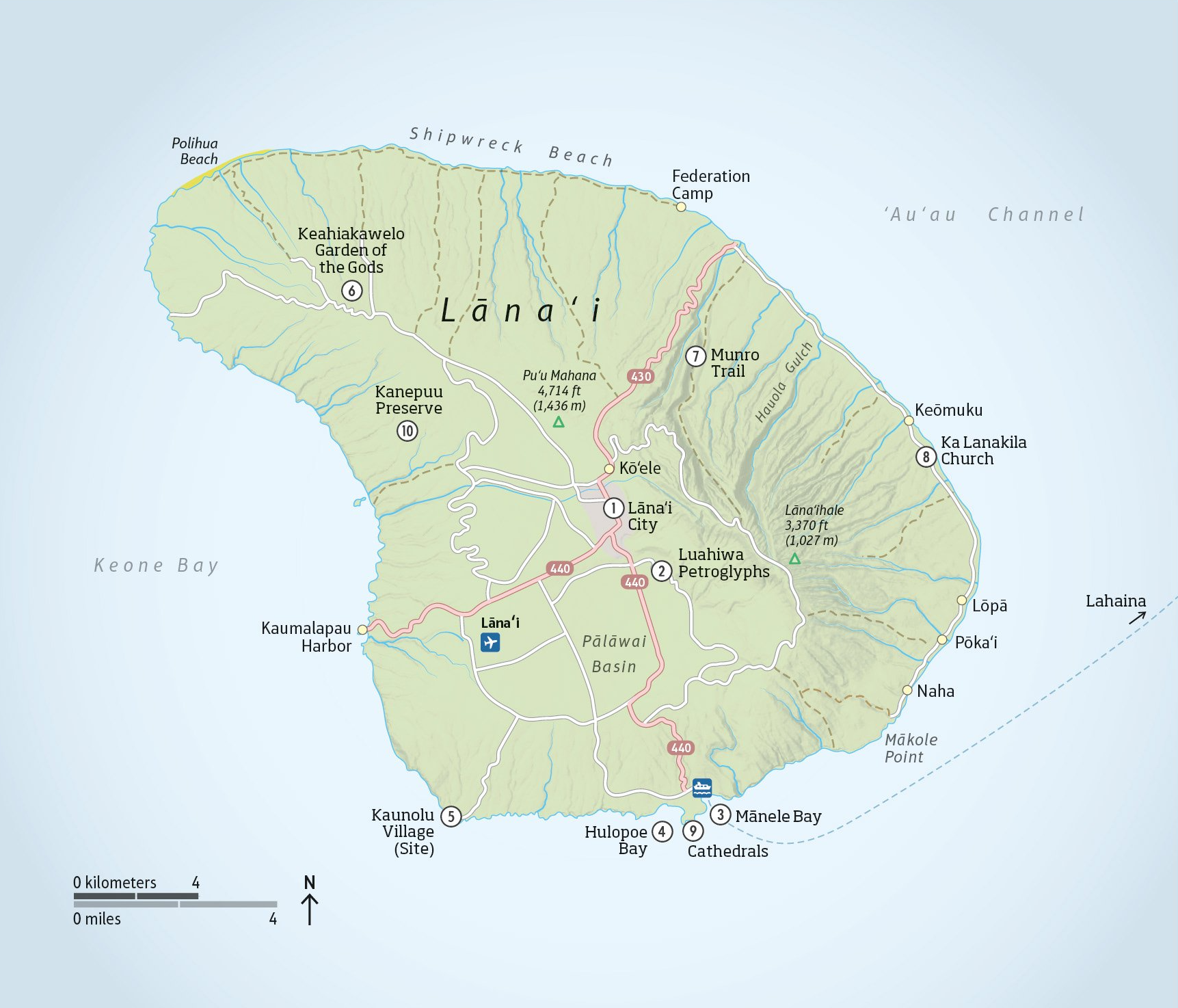 A textured map of the island of Lanai