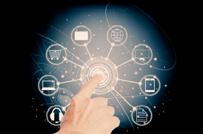 A graphic showing components of online marketing.