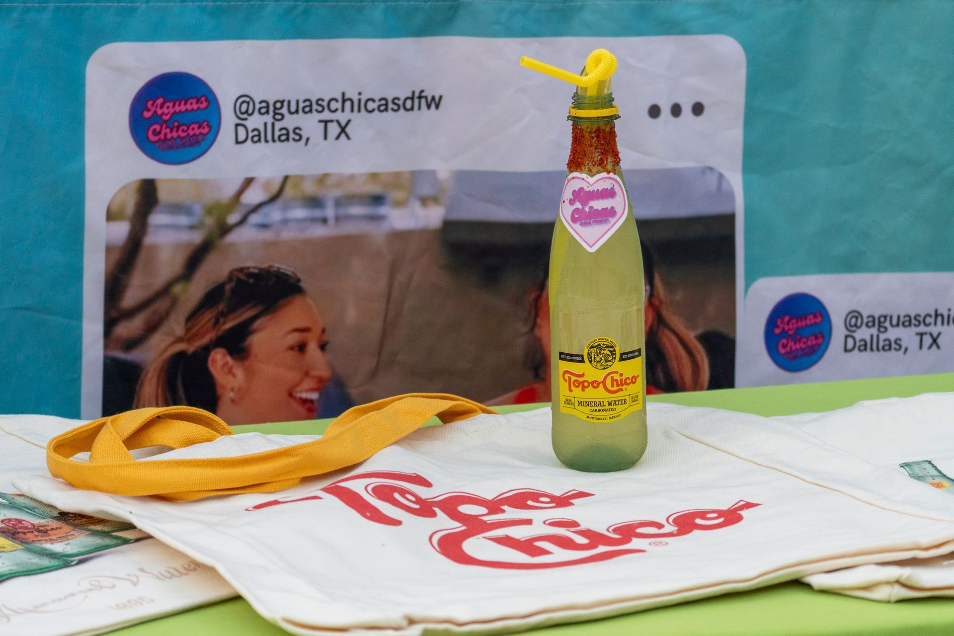 Aguas Chicas vendor boot set up and product display for their Topo Chico brand activation.