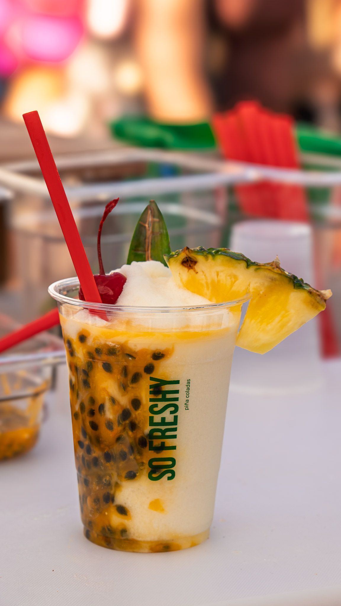 Tropical fruit drink photographed during a content session for So Freshy, a piña colada vendor in North Texas.