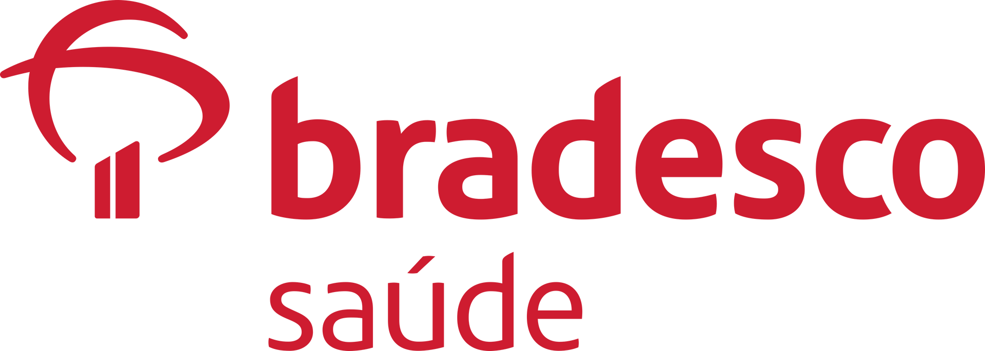 Logotipo do Bradesco Saúde em vermelho sobre fundo branco