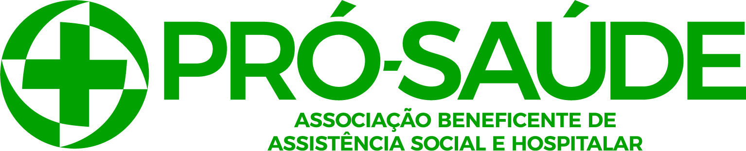 Logo verde da Pró-Saúde, com cruz médica e o texto “Pró-Saúde Associação Beneficente de Assistência Social e Hospitalar”.