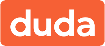 Duda logo in white text on an orange rounded rectangle background