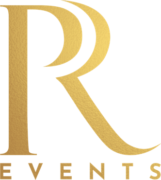 Logo dorato con la "R" e la parola "EVENTI" sotto.