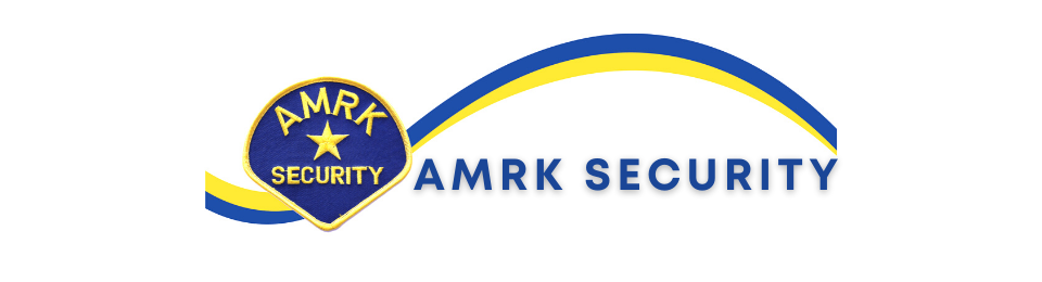 AMRK Security logo with blue and gold shield icon and text on white background