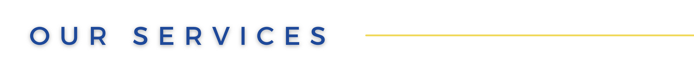 “OUR SERVICES” heading in blue text with a thin yellow line underneath on a white background