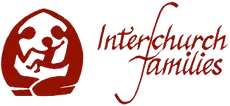 the logo for interchurch families shows a woman and a man holding a child.