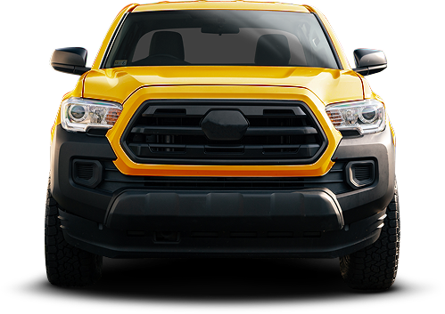Front view of a yellow and black pickup truck on a white background | Pine Island Auto