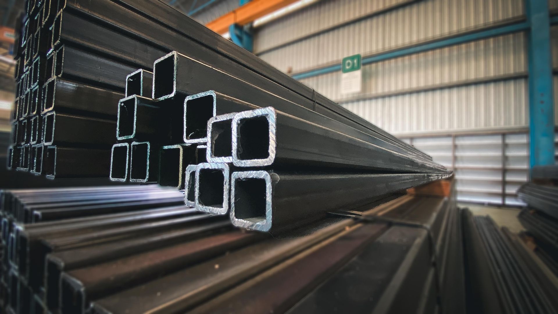 Picture of flat steel pipe product group.