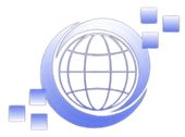 A blue and white globe with squares around it