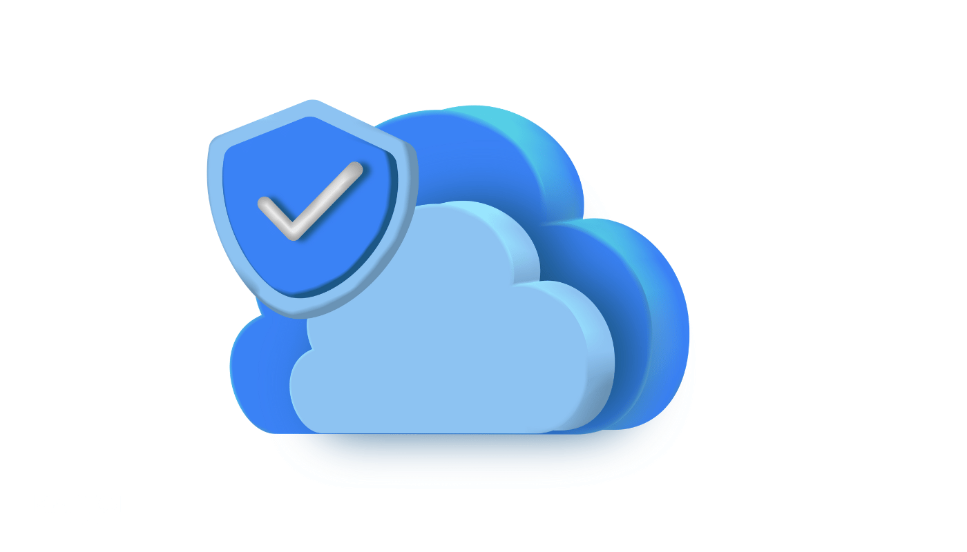 A blue cloud with a shield and a check mark on it.