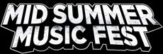 The mid summer music fest logo is white on a black background.