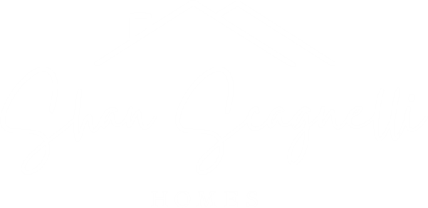 'Shan Scagnelli' in white cursive text with graphic of two roofs and chimney