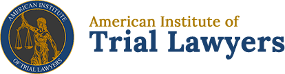 Logo of the American Institute of Trial Lawyers, with a figure holding scales inside a blue circle and text.