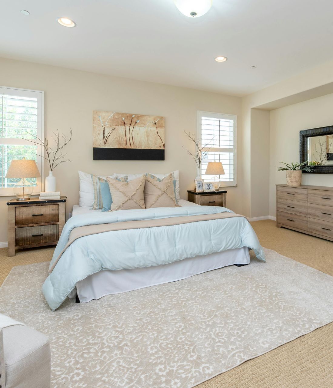 There is a large bed in the middle of the room.