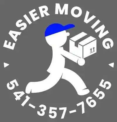 A logo for easier moving shows a man carrying a box