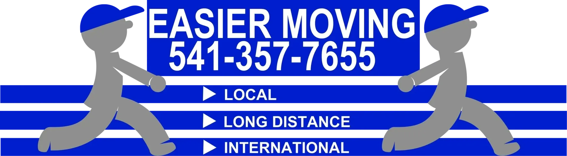 A blue and white sign for easier moving