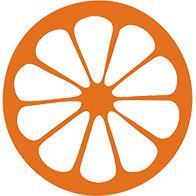 Orange citrus slice logo with a white segmented center on a white background