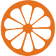 Orange citrus slice logo with a white segmented center on a white background