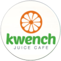 Kwench Juice Cafe logo with green text and an orange citrus slice icon on a white background