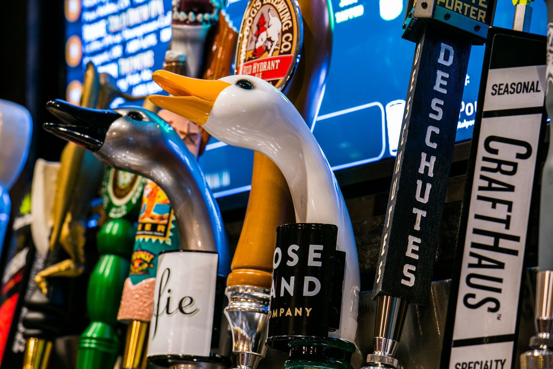 Beer taps with novelty handles in a brightly lit bar — Las Vegas commercial multi-family property photography