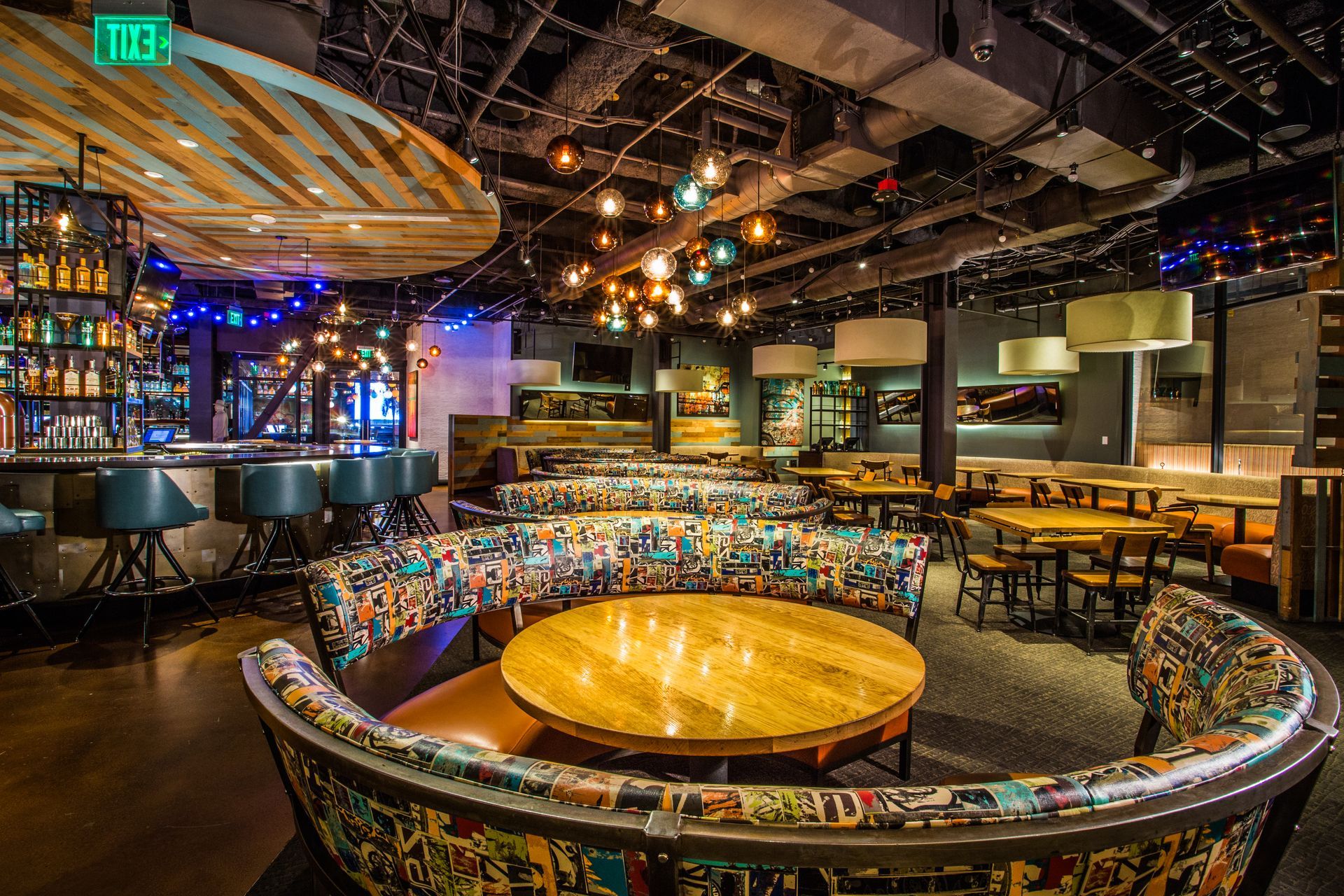 Empty upscale restaurant interior with colorful patterned — Las Vegas multi-family photography