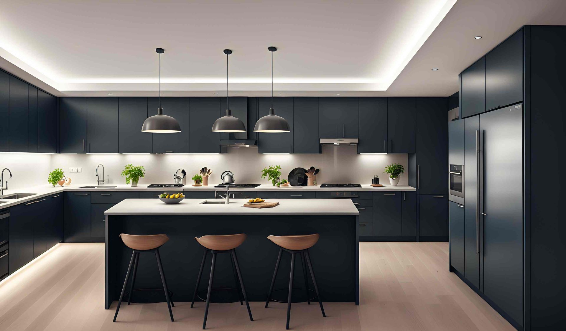 Dark cabinetry in a kitchen
