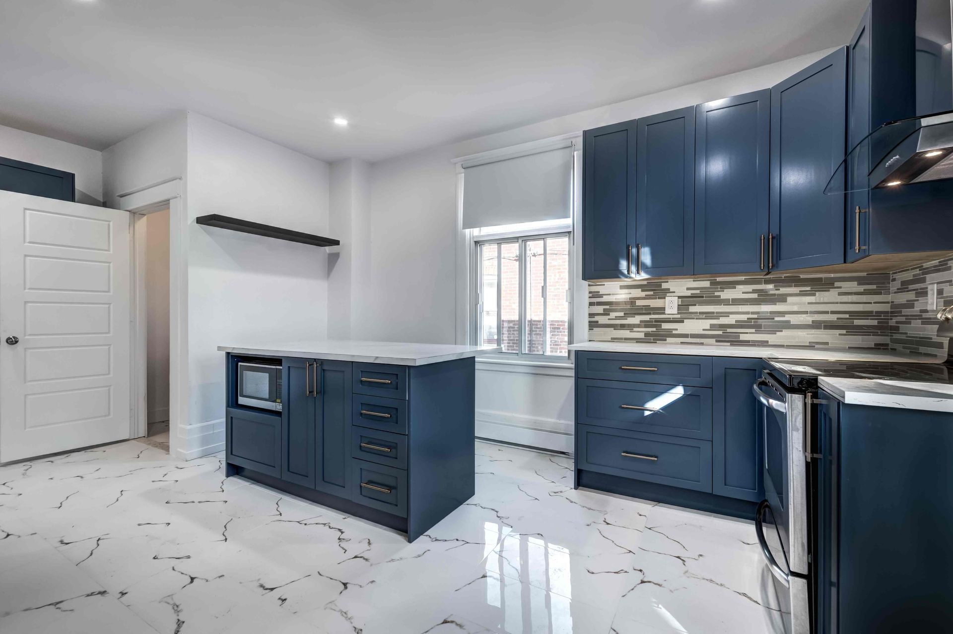 blue painted kitchen cabinets