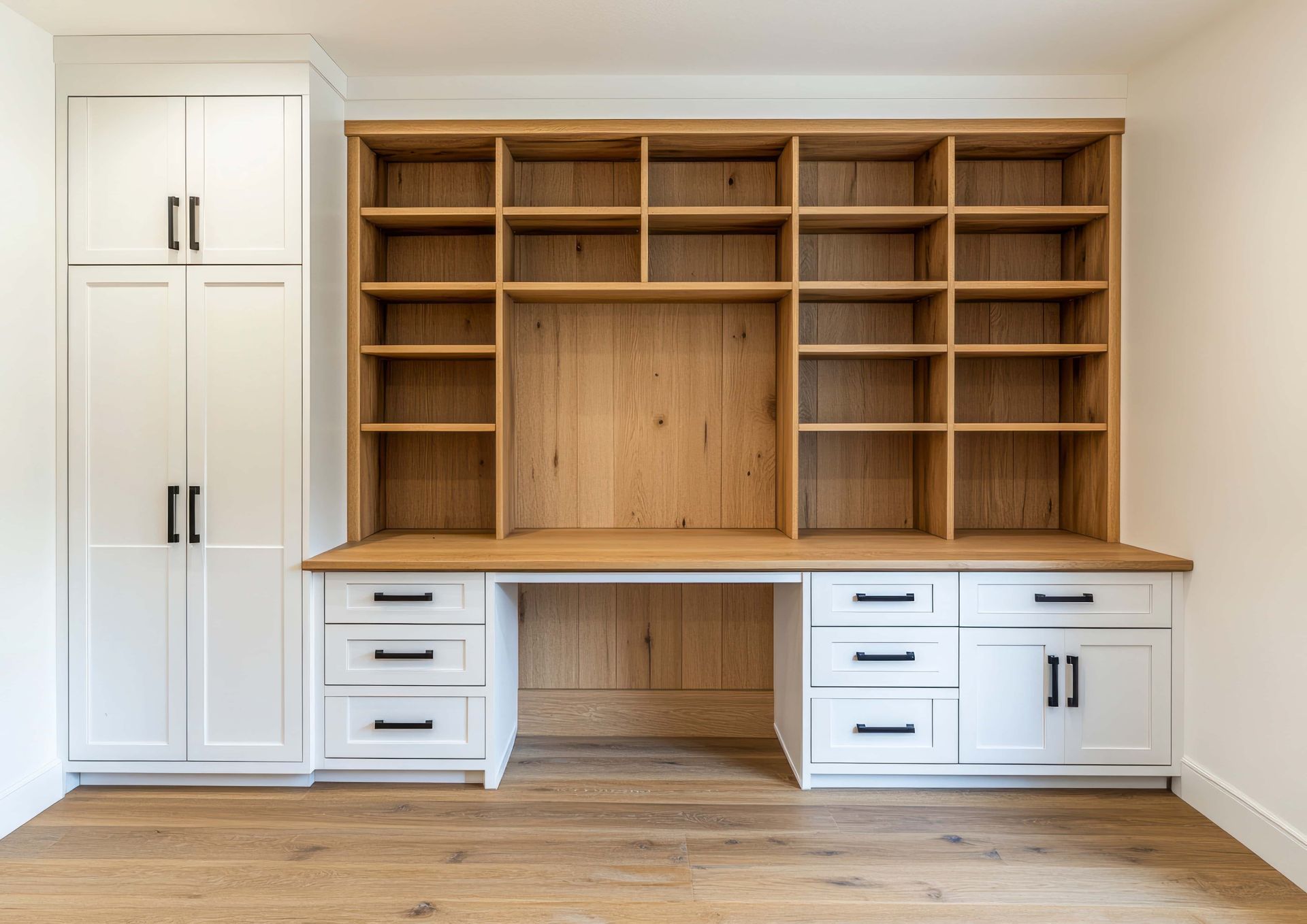 Beige and brown built-in cabinets in kitchen