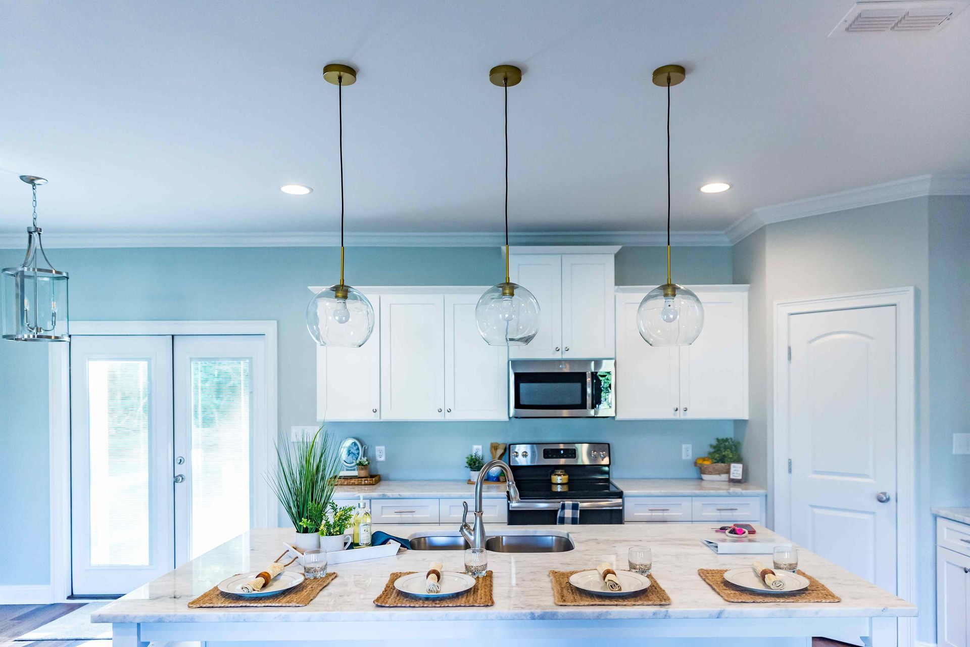 Prefabricated white cabinets in a kitchen