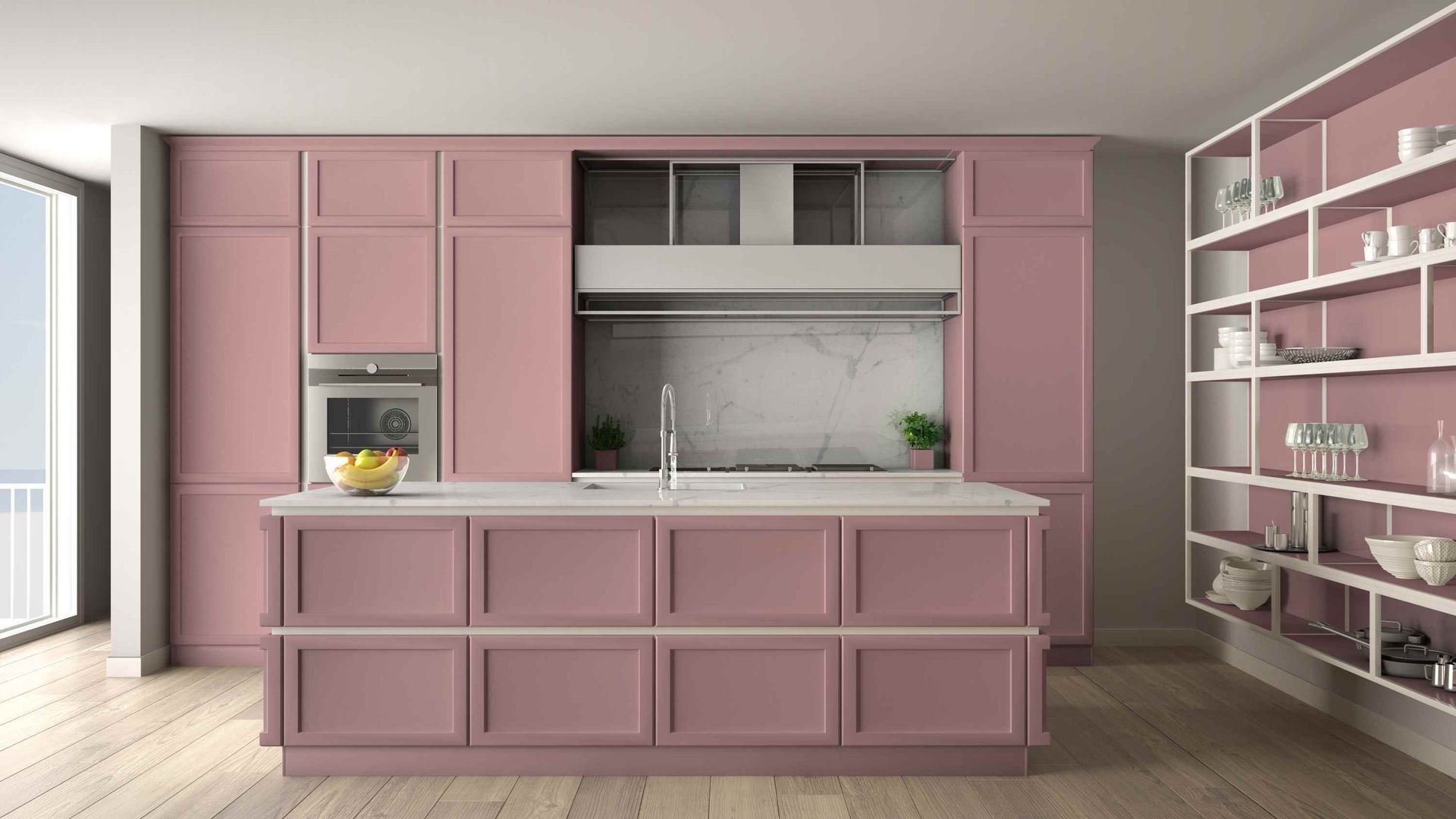 Pinkish kitchen custom cabinetry