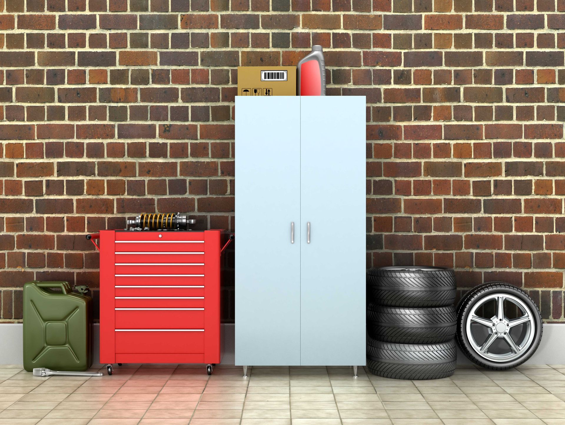 Red and white quality garage storage closet