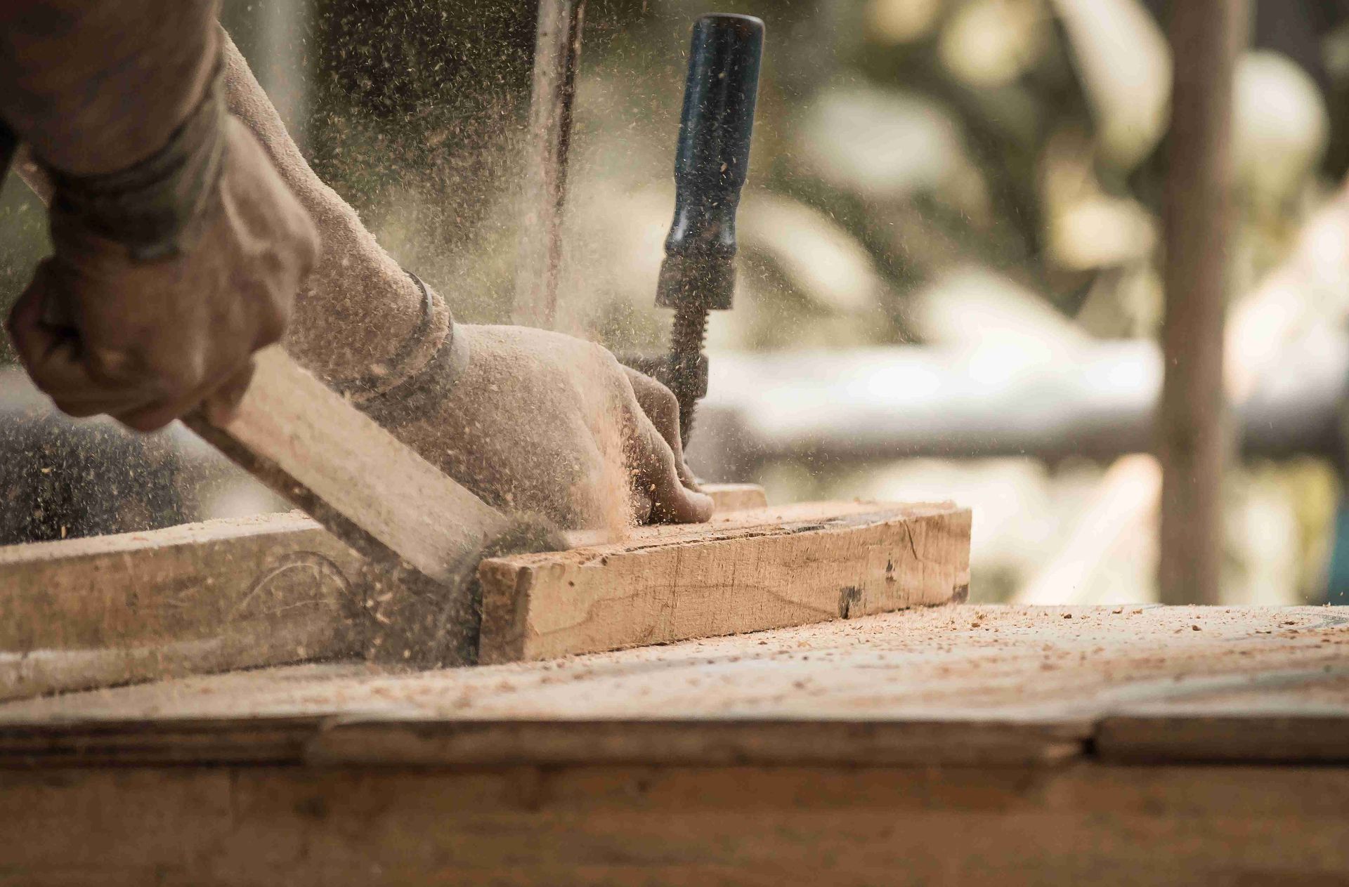 Cutting wood for new custon cabinetry to be built